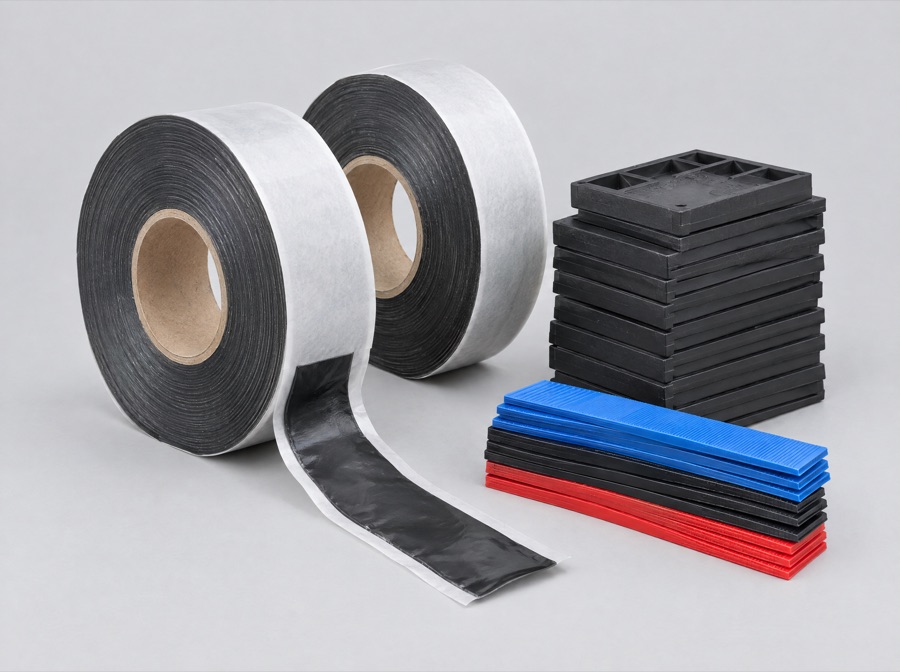 Glazing butyl tape rolls, setting blocks and shims